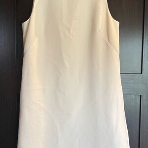 J.Crew Sleeveless Shift Dress Women’s 6 White Black Trim Ruffle Neck Hem Pockets